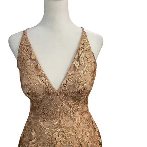 Dress the Population Fit & Flare Gold Lace Sequin Cocktail Mini Dress Size Small - Picture 3 of 8
